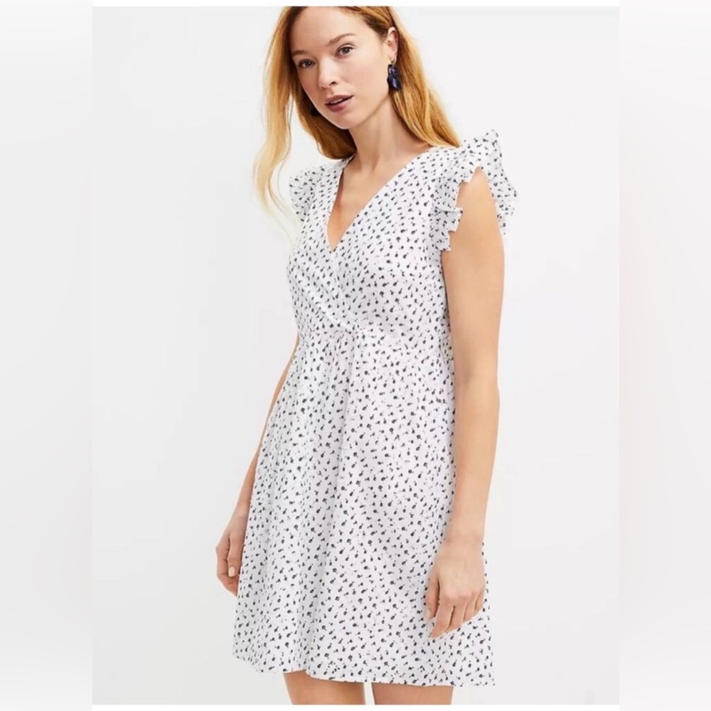 LOFT White and Black flower print eyelet dress. Size 2 fits more like a 4/6